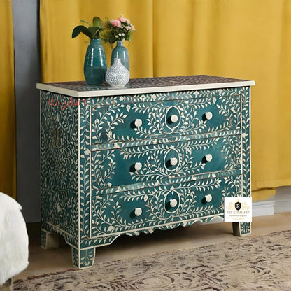 Floral Bone Inlay 3-Drawer Chest | Handmade Dresser for Home