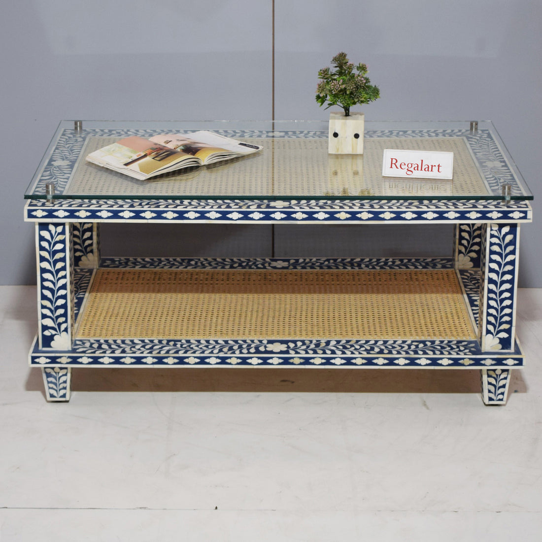 Luxury Floral Bone Inlay Coffee Table for Living Room