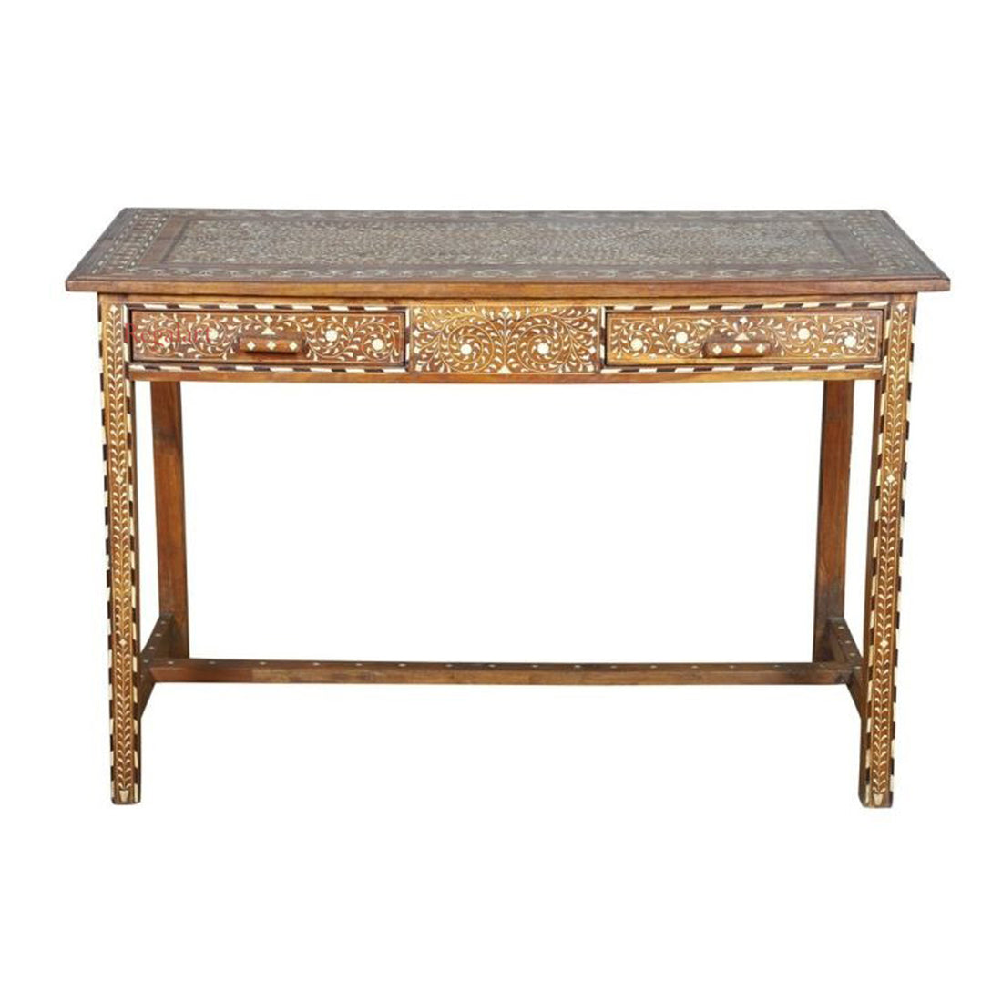 Wooden Inlay Carving Bone Inlay Desk Table Study Table 2 Drawer Desk Table Home Decor Art
