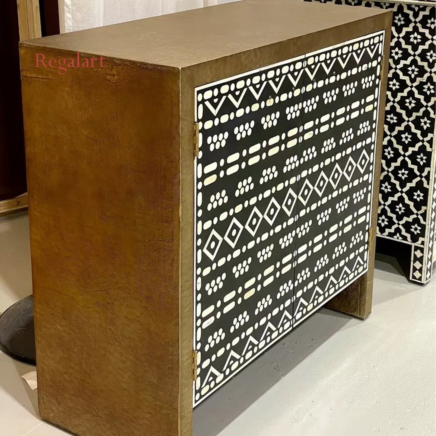 Bone Inlay 2 Door Cabinet - Tribal Pattern Living Room Furniture