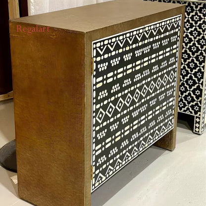 Bone Inlay 2 Door Cabinet - Tribal Pattern Living Room Furniture