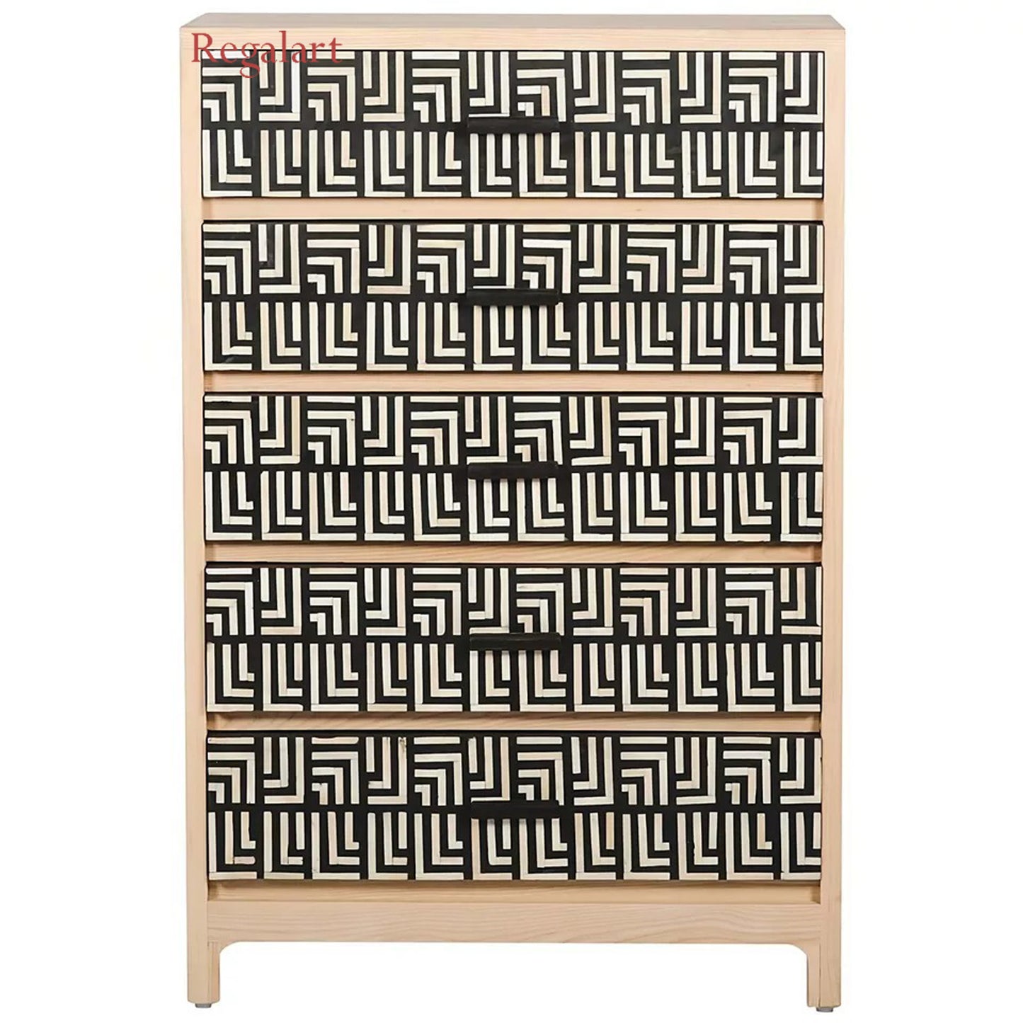 Bones Inlay Chest Drawers Black Handmade Wood Modern Living Room Furniture.