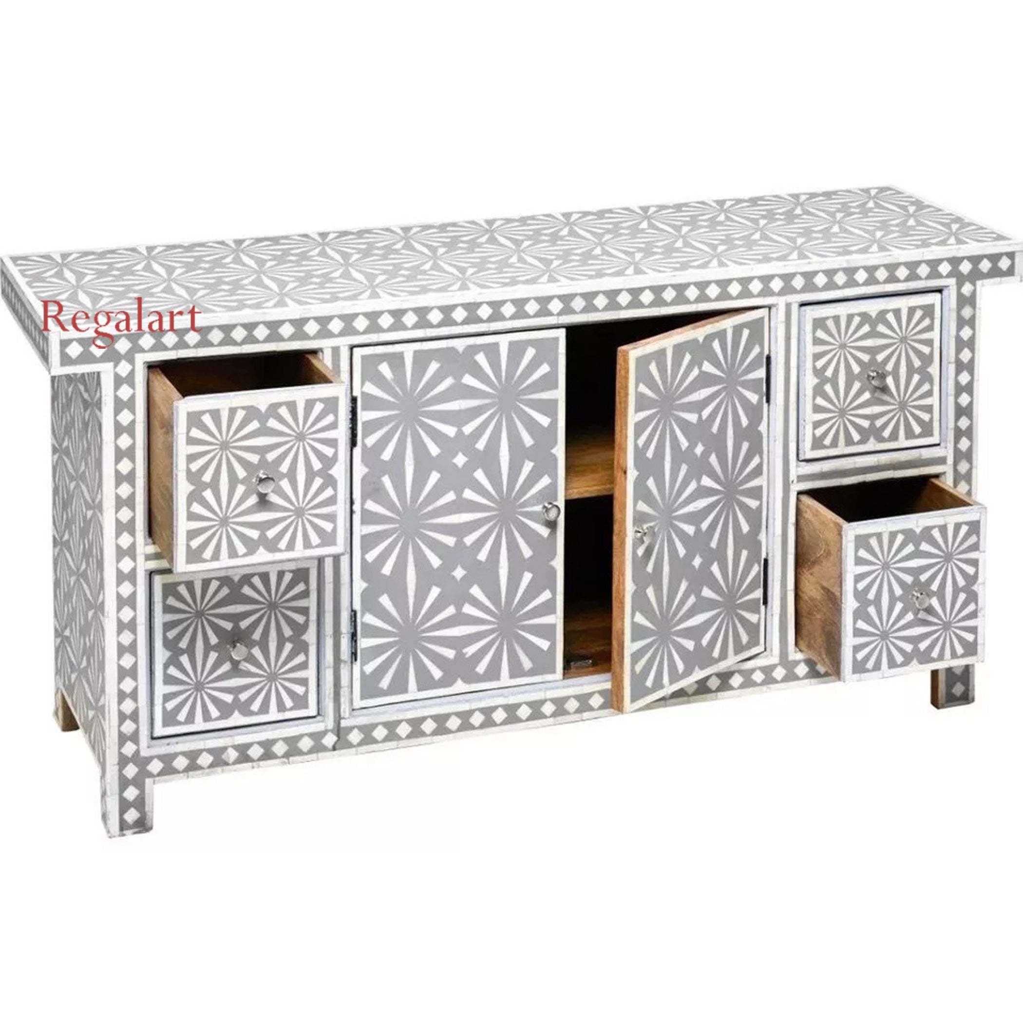 Bone Inlay Sideboard Snow In Grey Door Dresser Storage Cabinet Home Décor Furnit