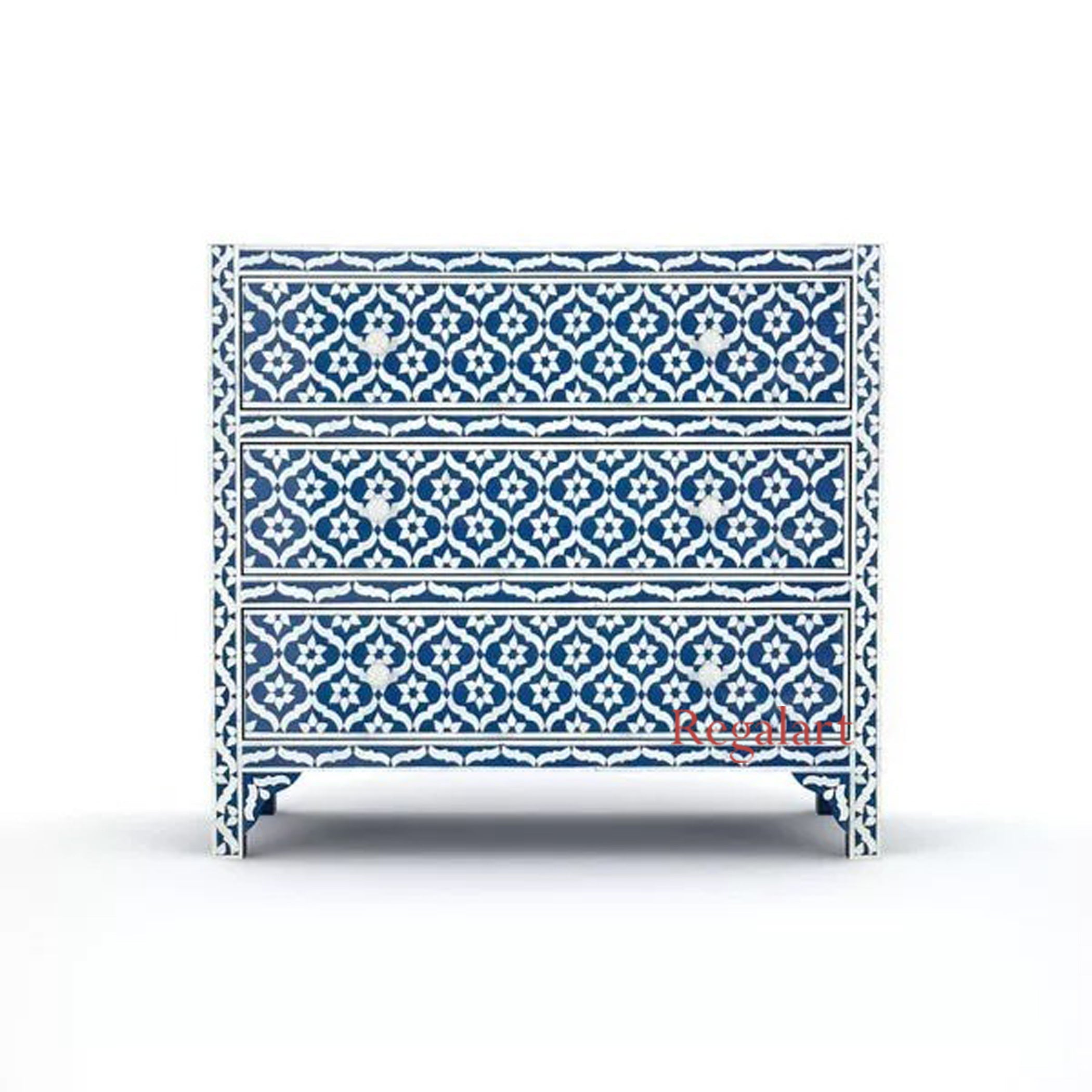 Luxury Navy Blue Bone Inlay Chest | Vintage Drawers