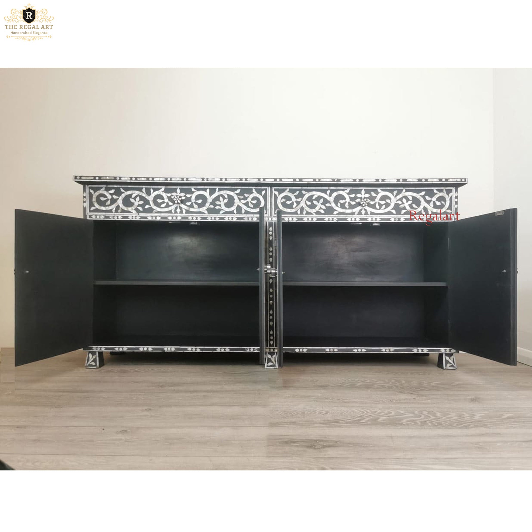 Handmade Charcoal MOP Sideboard | Vine Inlay Luxury Furniture