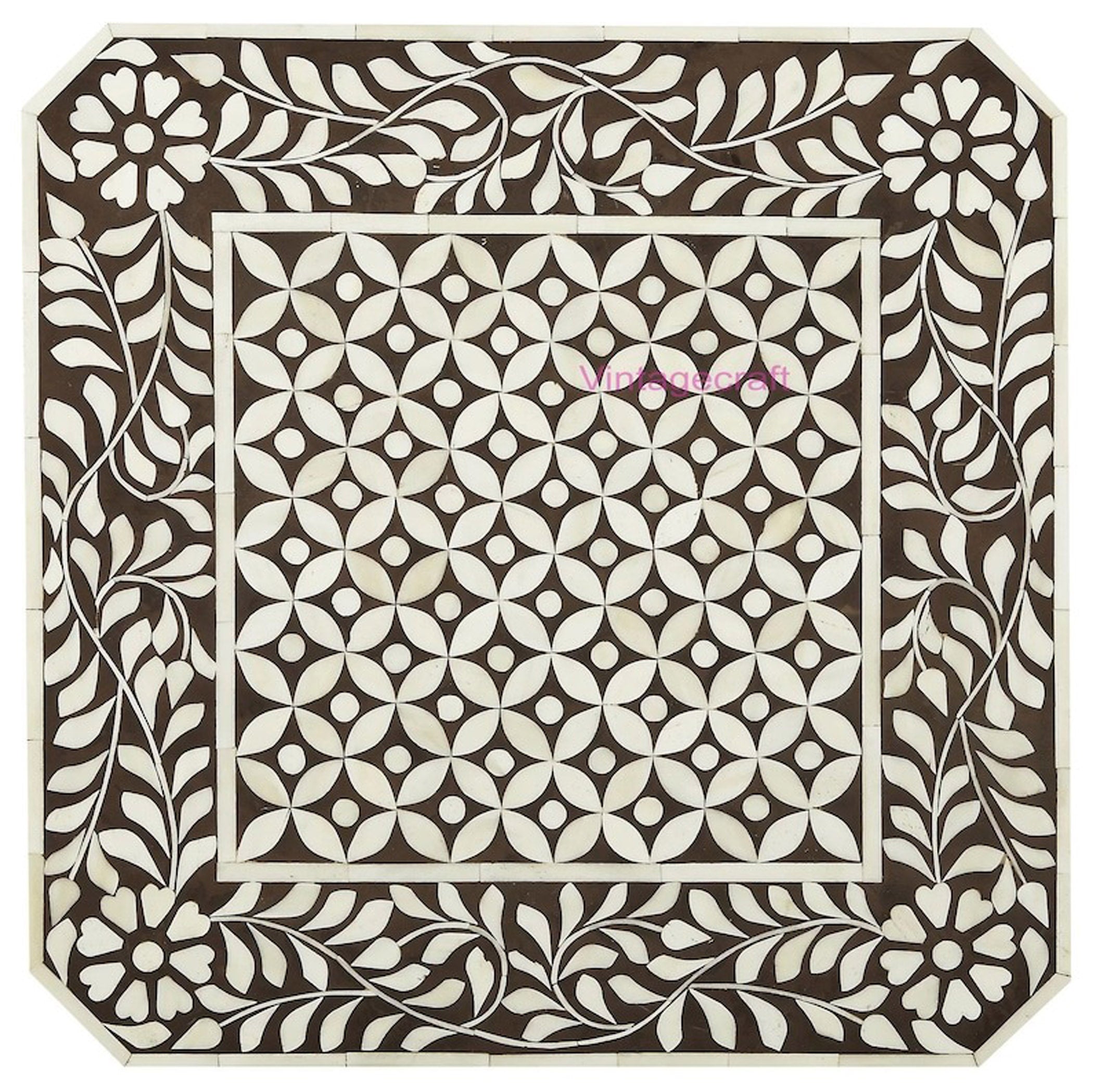Bone Inlay End Stool | Floral Chic Side Table Decor