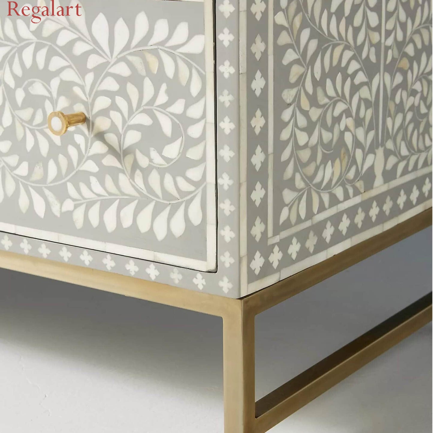 Handmade Bone Inlay Chest of Drawers - Grey | Elegant Storage Solution | Bone Inlay Furniture