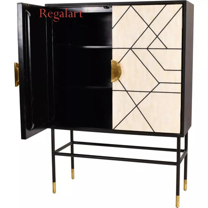 Bone Inlay Bar Cabinet - Modern Pattern Wooden Bar Unit | Home Décor Furniture