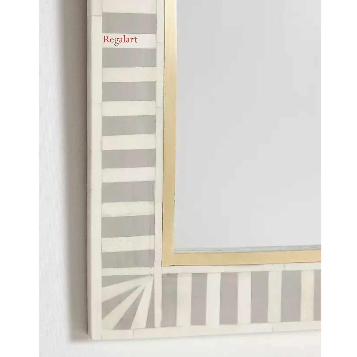 Handmade Bone inlay mirror, bone inlay frame waterfall stripe pattern grey Luxury Home