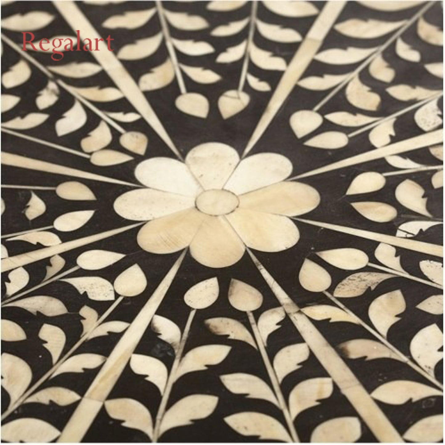 Handmade Bone Inlay Floral Pattern Round Coffee Table - Elegant Living Room Centerpiece