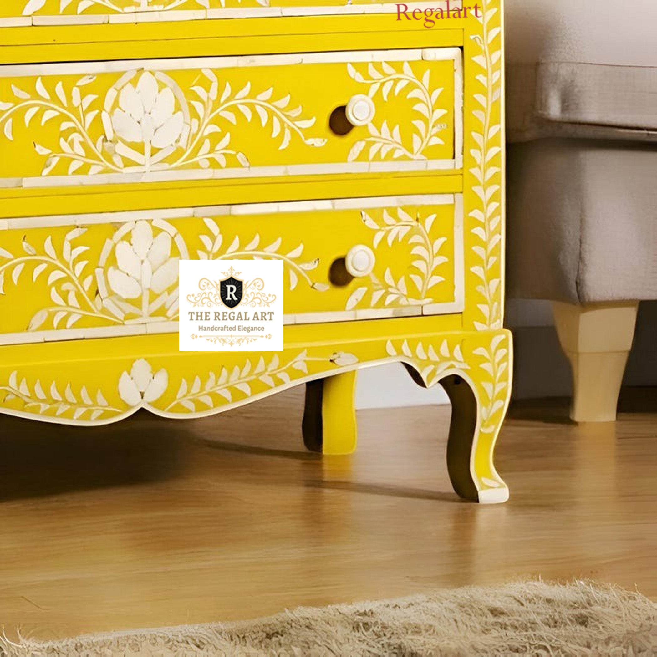 Handmade Bone Inlay Chest – 3 Drawer Luxury Storage Cabinet | Decorative Furniture for Living Room, Bedroom, or Entryway