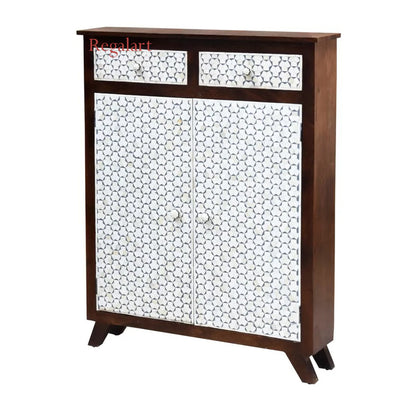 Bone Inlay Bar Cabinet, 2 Drawers Modern Wooden Pattern Living Room Furniture