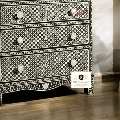 Square Pattern Dresser | Black Mother of Pearl Chest | Home Decor