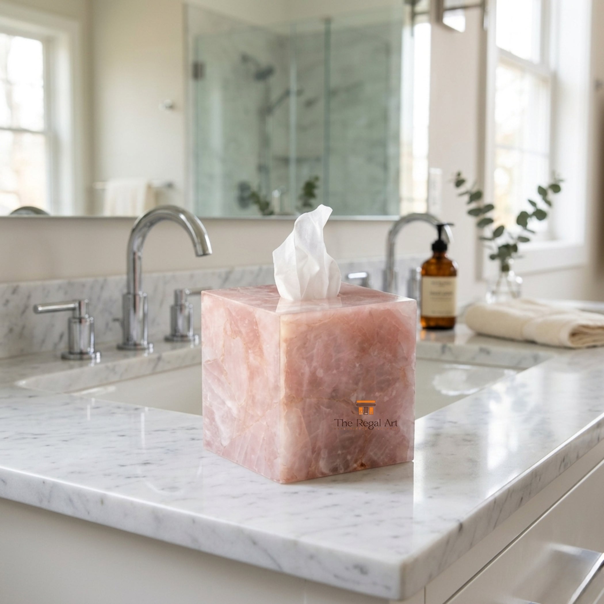 Handmade Rose Quartz Box Cover | Elegant Home Decor