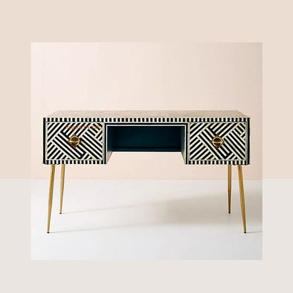 Bone Inlay Desk Table Handmade Craft Home Decor Work Space Furniture Brass Legs