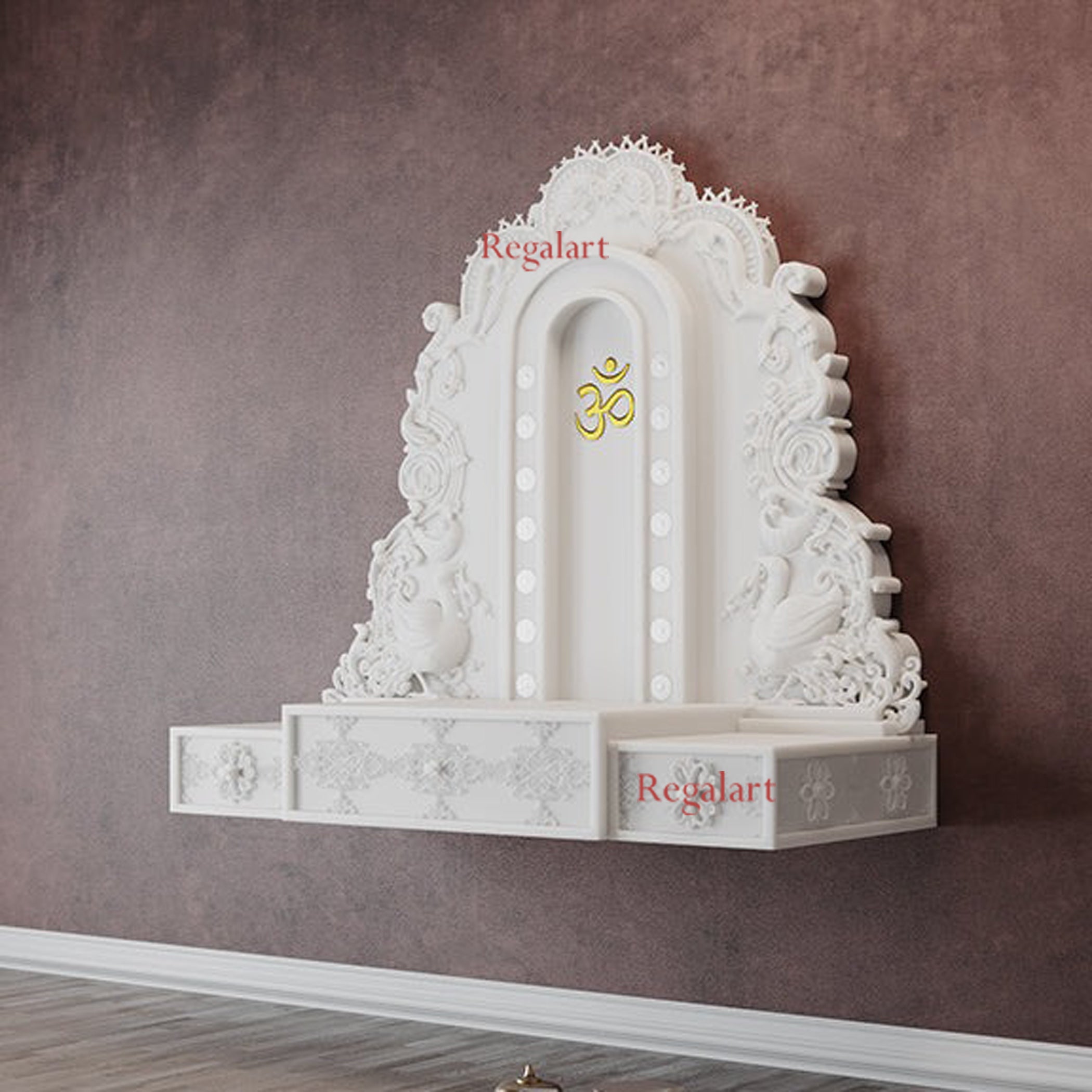Mukut White Marble Temple for Home | Handcrafted Pooja Mandir | Customizable God Shrine for Spiritual Decor | Elegant Home & Office Altar