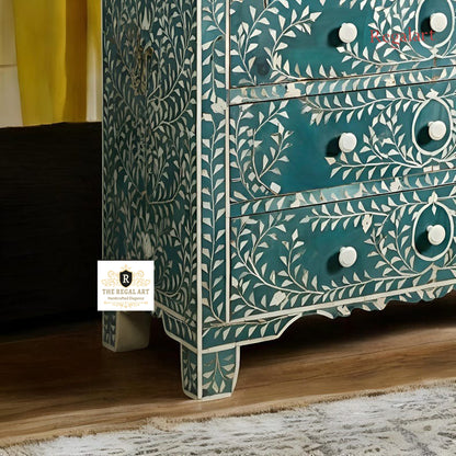 Floral Bone Inlay 3-Drawer Chest | Handmade Dresser for Home