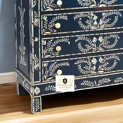 Handmade Navy Bone Inlay Dresser | Elegant Petal Pattern Design