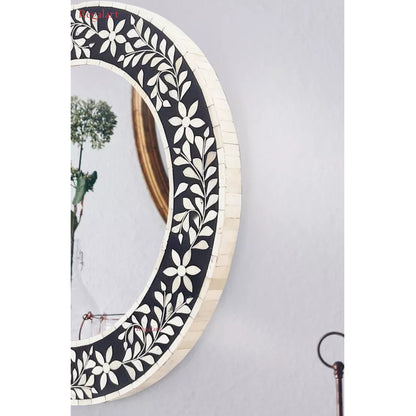 Handmade Bone Inlay Mirror, Wooden Modern Pattern, Mirror Frame for Wall Decor | Bone Inlay Furniture