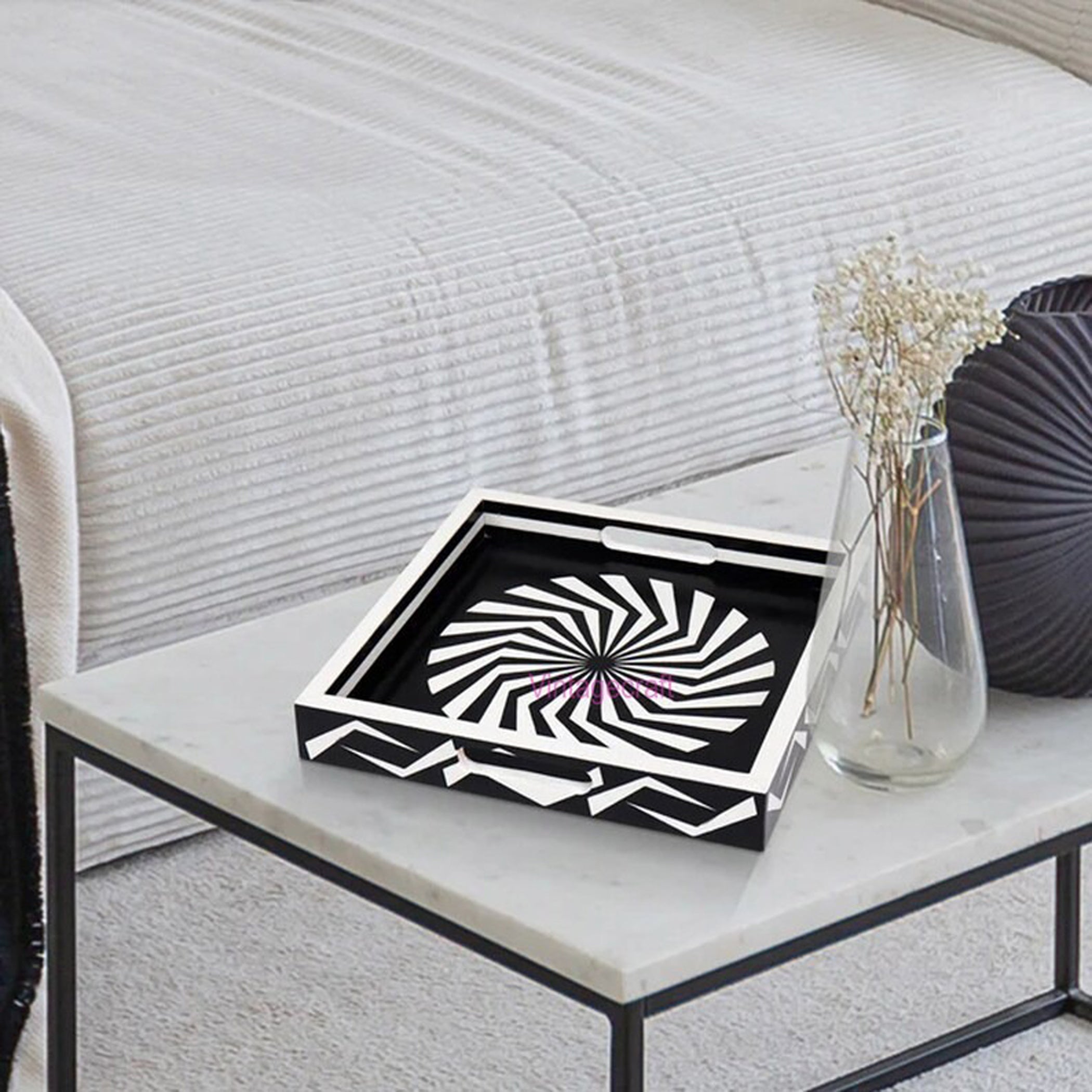 Handmade Resin Inlay Kitchen Serving Tray – Decorative Coffee Table Tray for Home Decor