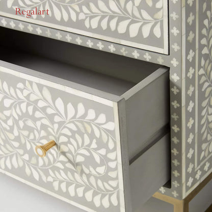 Handmade Bone Inlay Chest of Drawers - Grey | Elegant Storage Solution | Bone Inlay Furniture