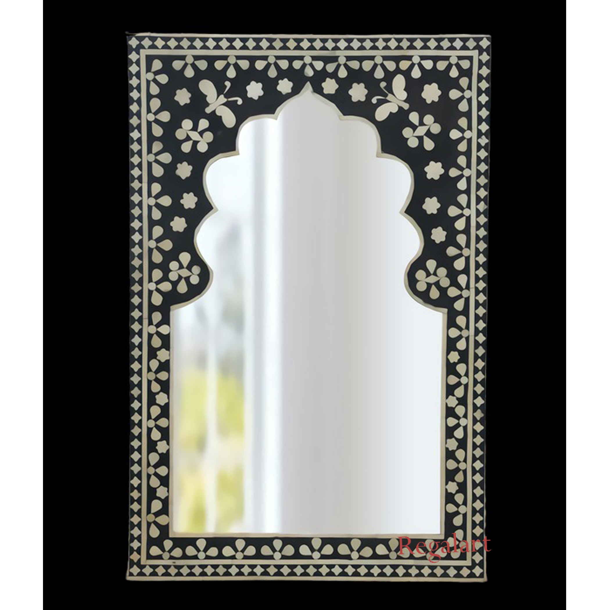 Heritage Bone Inlay Mirror Frame – Black Butterfly Artwork
