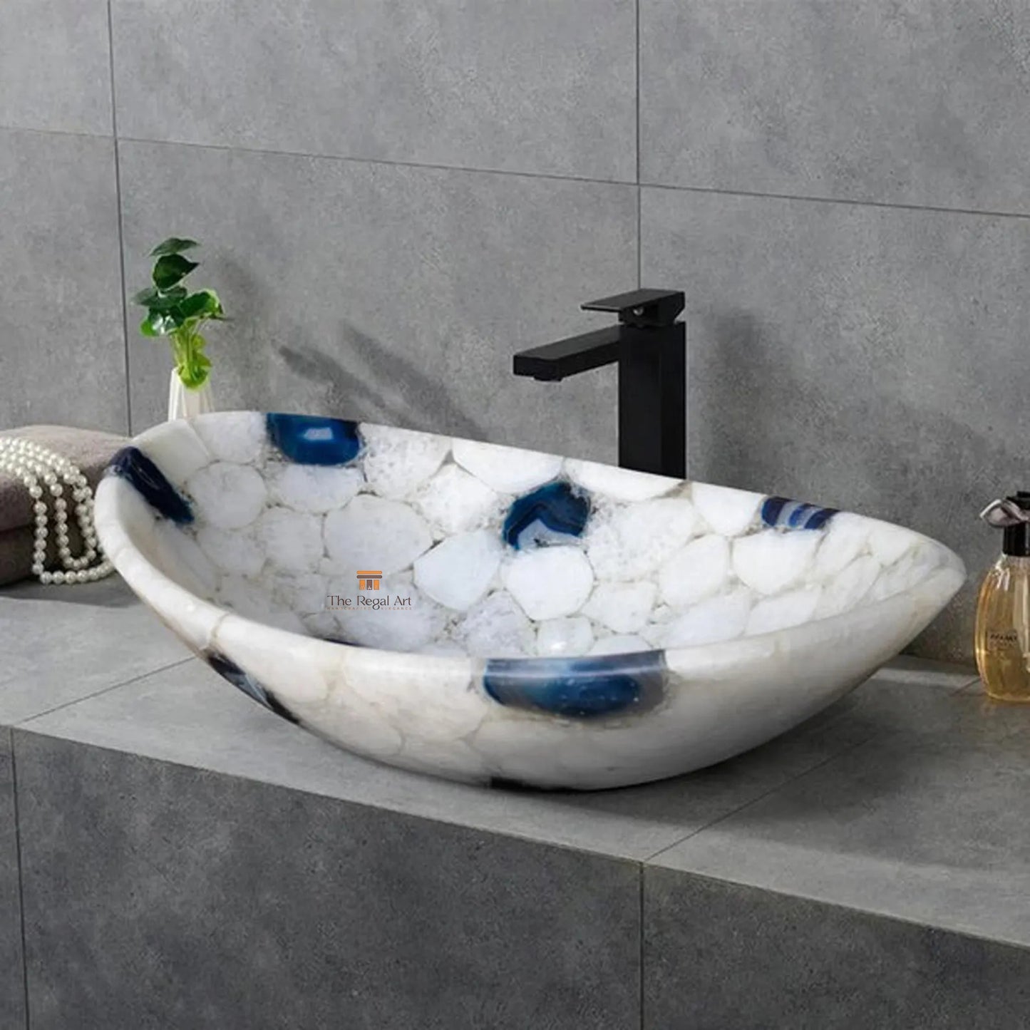 Luxury Agate Bathroom Sink: Polished Crystal Gemstone Vessel