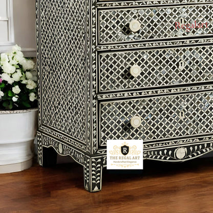 Square Pattern Dresser | Black Mother of Pearl Chest | Home Decor