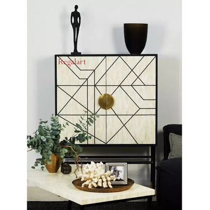 Bone Inlay Bar Cabinet - Modern Pattern Wooden Bar Unit | Home Décor Furniture