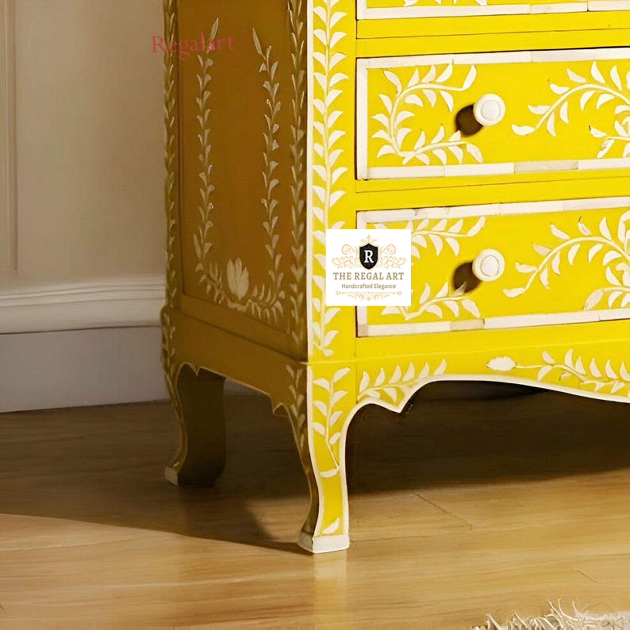 Handmade Bone Inlay Chest – 3 Drawer Luxury Storage Cabinet | Decorative Furniture for Living Room, Bedroom, or Entryway