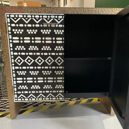 Bone Inlay 2 Door Cabinet - Tribal Pattern Living Room Furniture