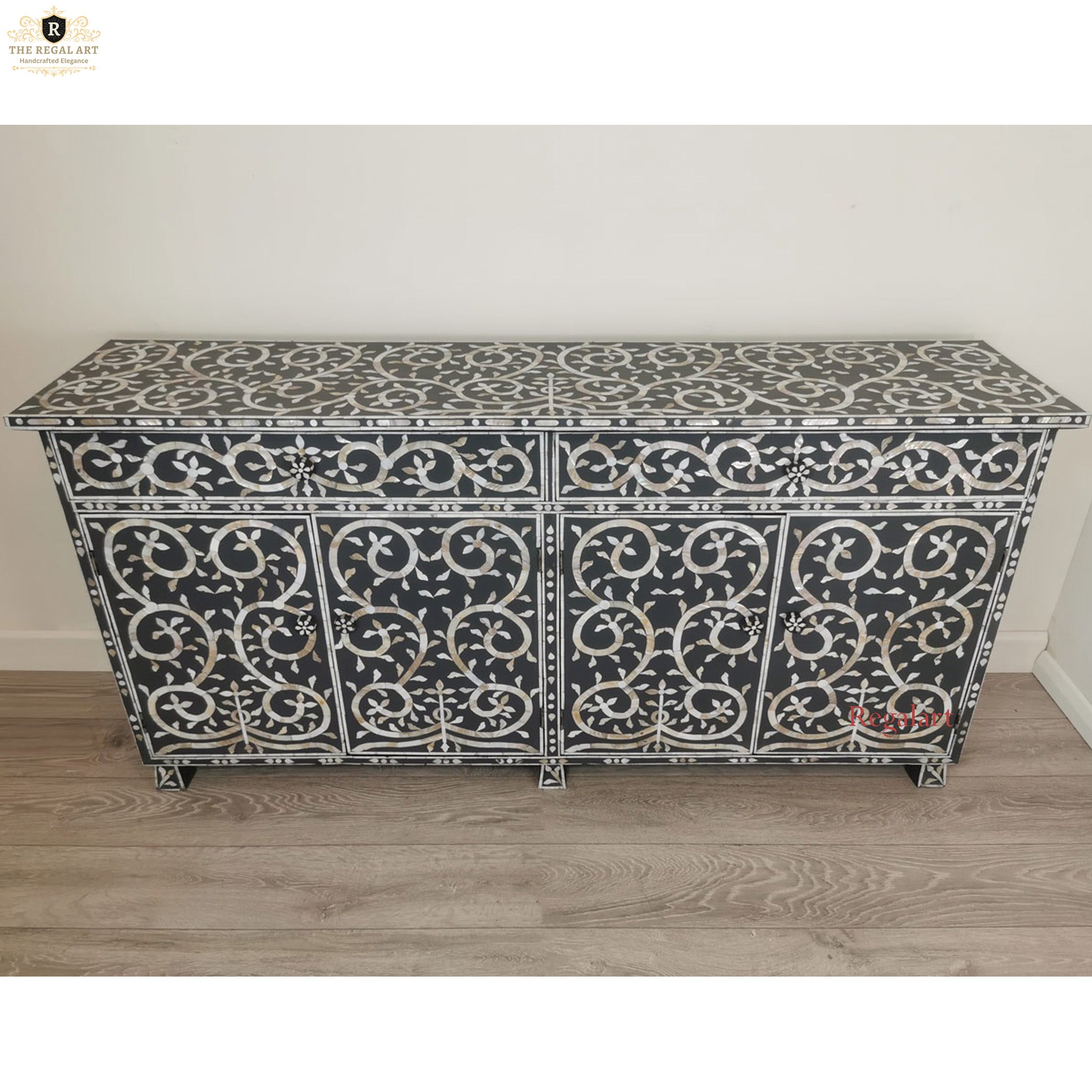 Handmade Charcoal MOP Sideboard | Vine Inlay Luxury Furniture