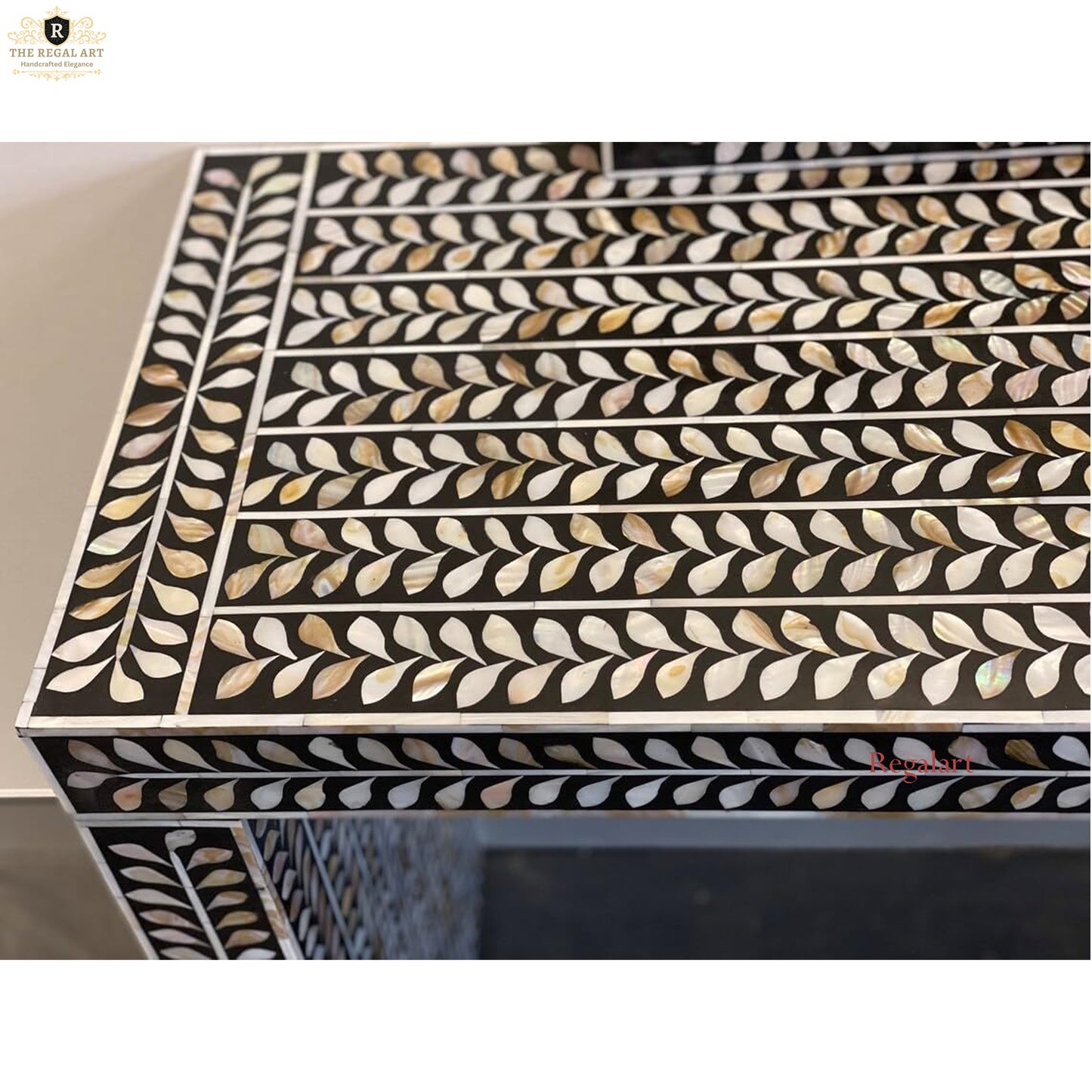 Handmade  Mother of Pearl Console Table with Floral U Shape Design