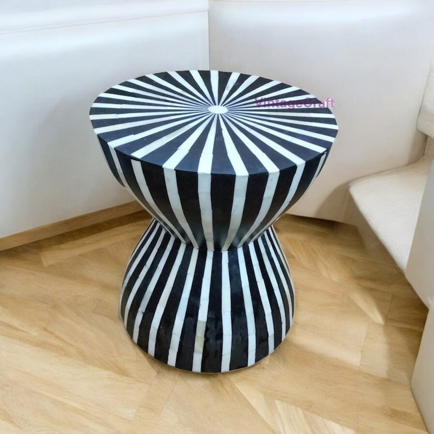 Handmade Bone inlay Morden Pattern Round End Table, Side Table, Sofa Table, Coffee Table, Bone Inlay Stool, Nightstand Table Furniture