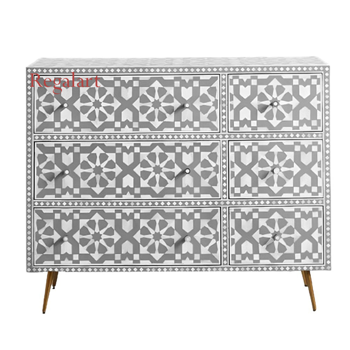 Handmade Bone Inlay Chest of Drawers with Moroccan Pattern and Luxury Storage Design