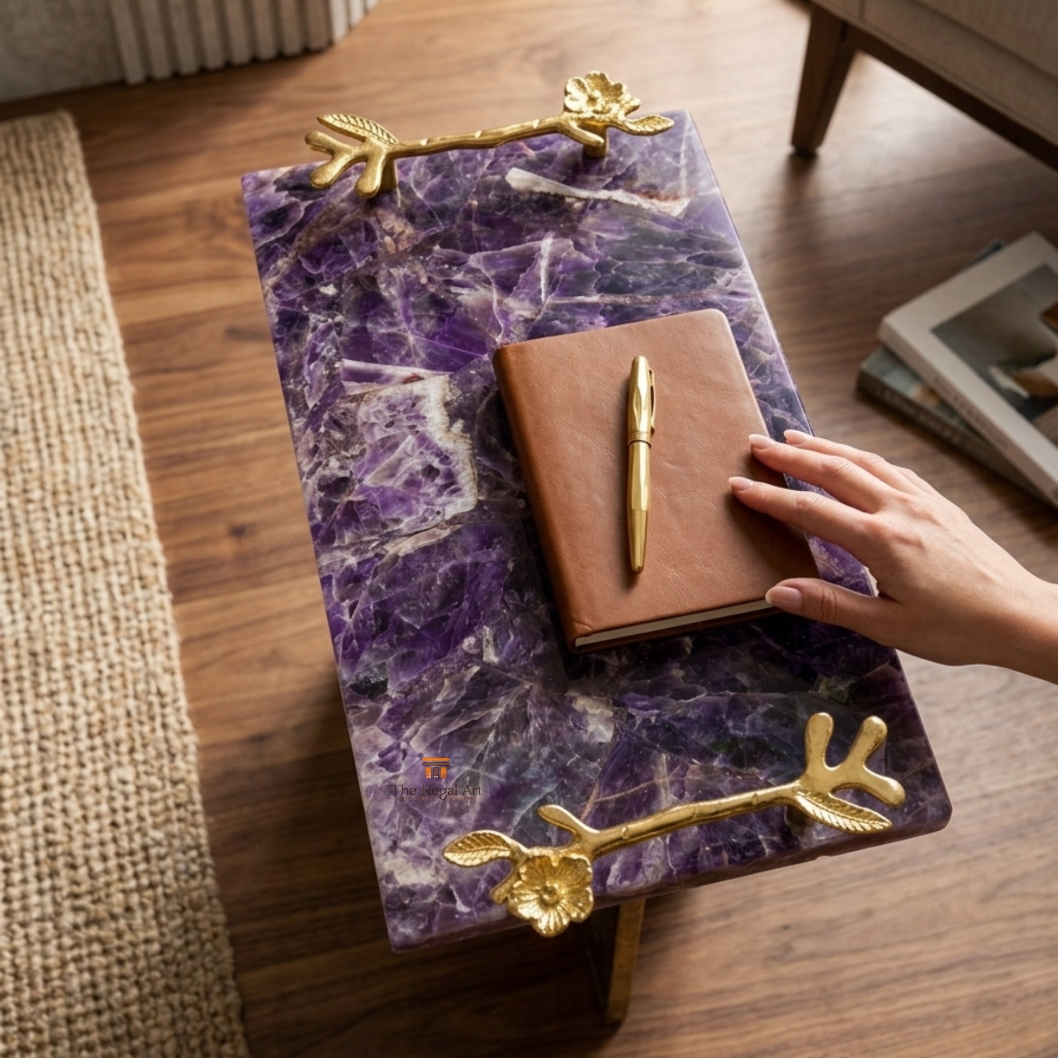 Gemstone Serving Tray | Amethyst Decorative Tray Art