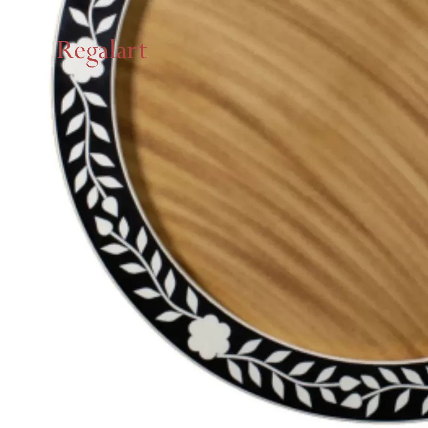 Handmade Black Floral Bone Inlay Mirror Frame - Modern Home Décor Art