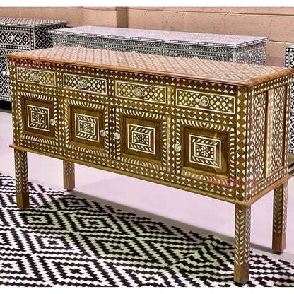 Wooden Sideboard Buffet Cabinet Handmade Mother Of Pearl Home Décor Living Room