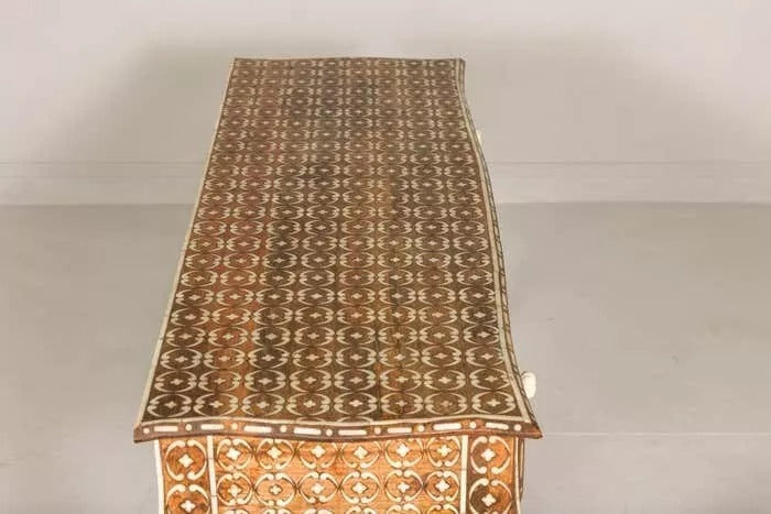 Vintage Console Table Three Drawers Louis XV Style Anglo-Indian Bone Inlay Furni