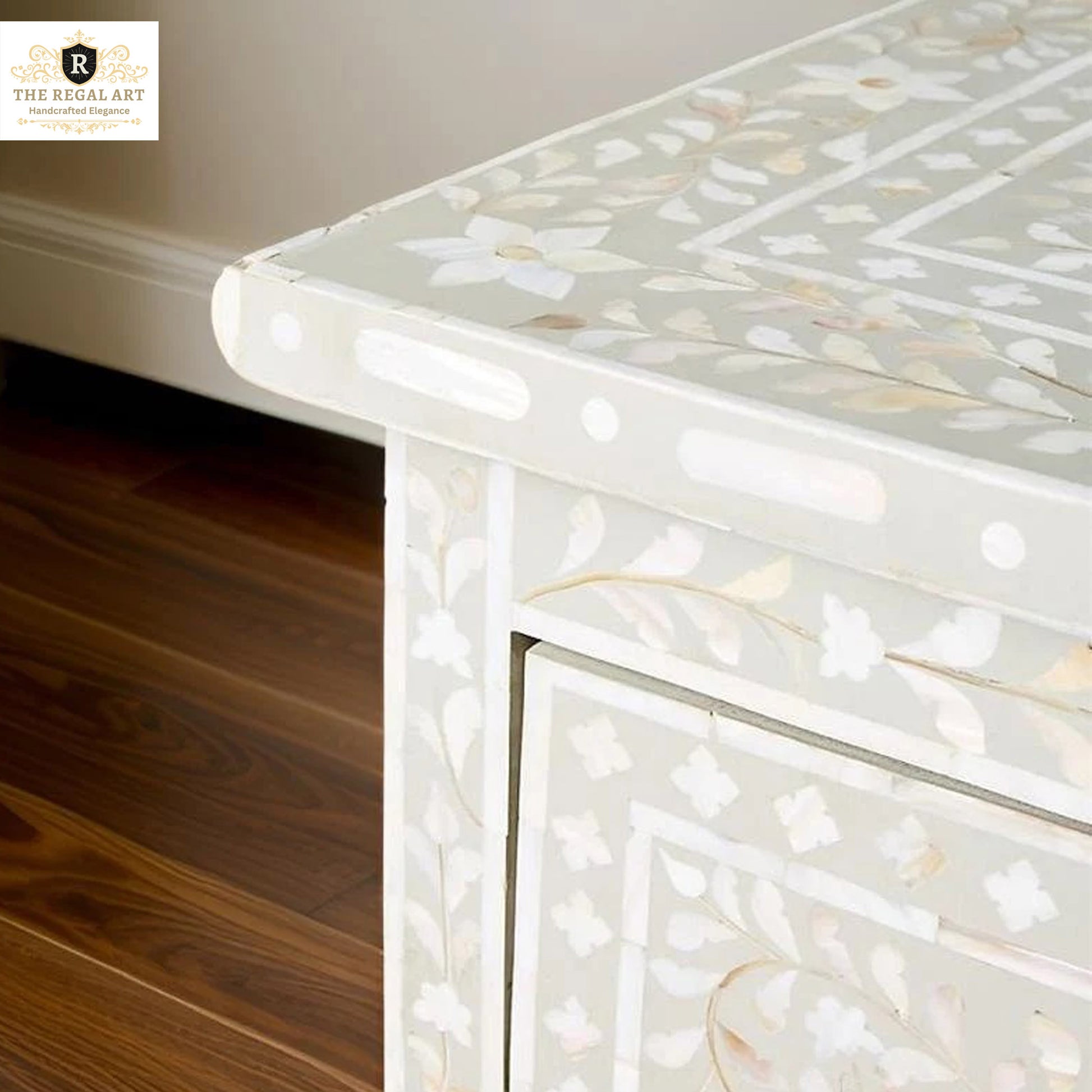 Mother of Pearl 7 Drawer Dresser Handmade Floral Pattern Sideboard Furniture White, Mother Of Pearl Chest of drawer