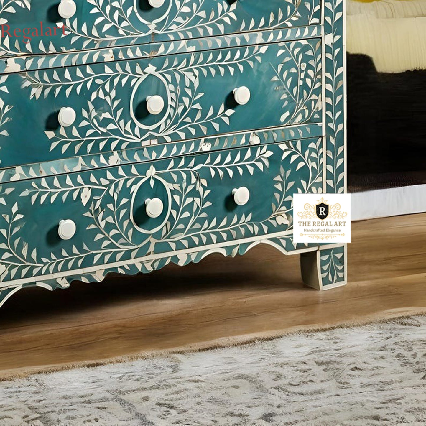 Floral Bone Inlay 3-Drawer Chest | Handmade Dresser for Home