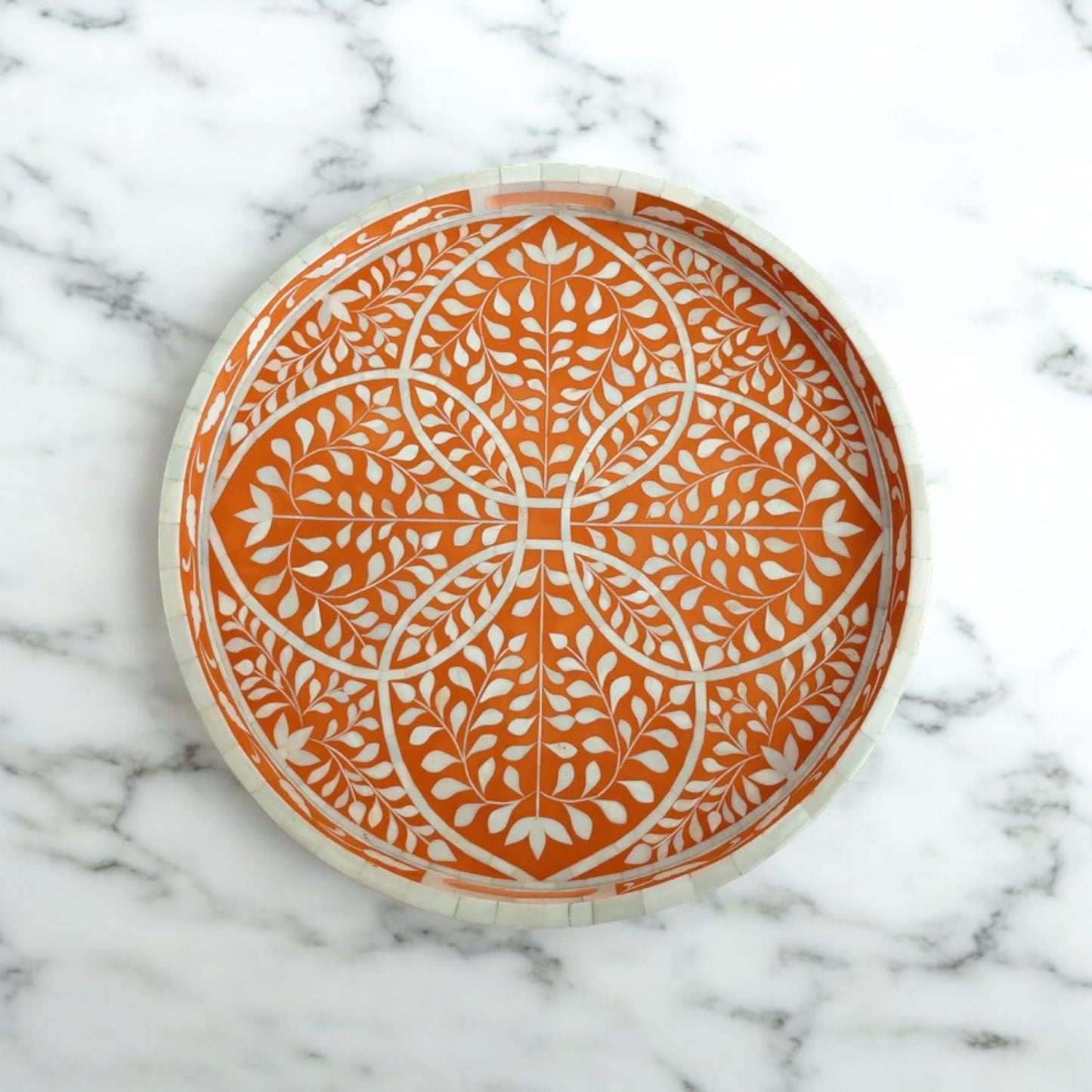 Handmade Bone Inlay Floral Design Round Tray, Bone Inlay Floral Design Round Tray coffee serving tray