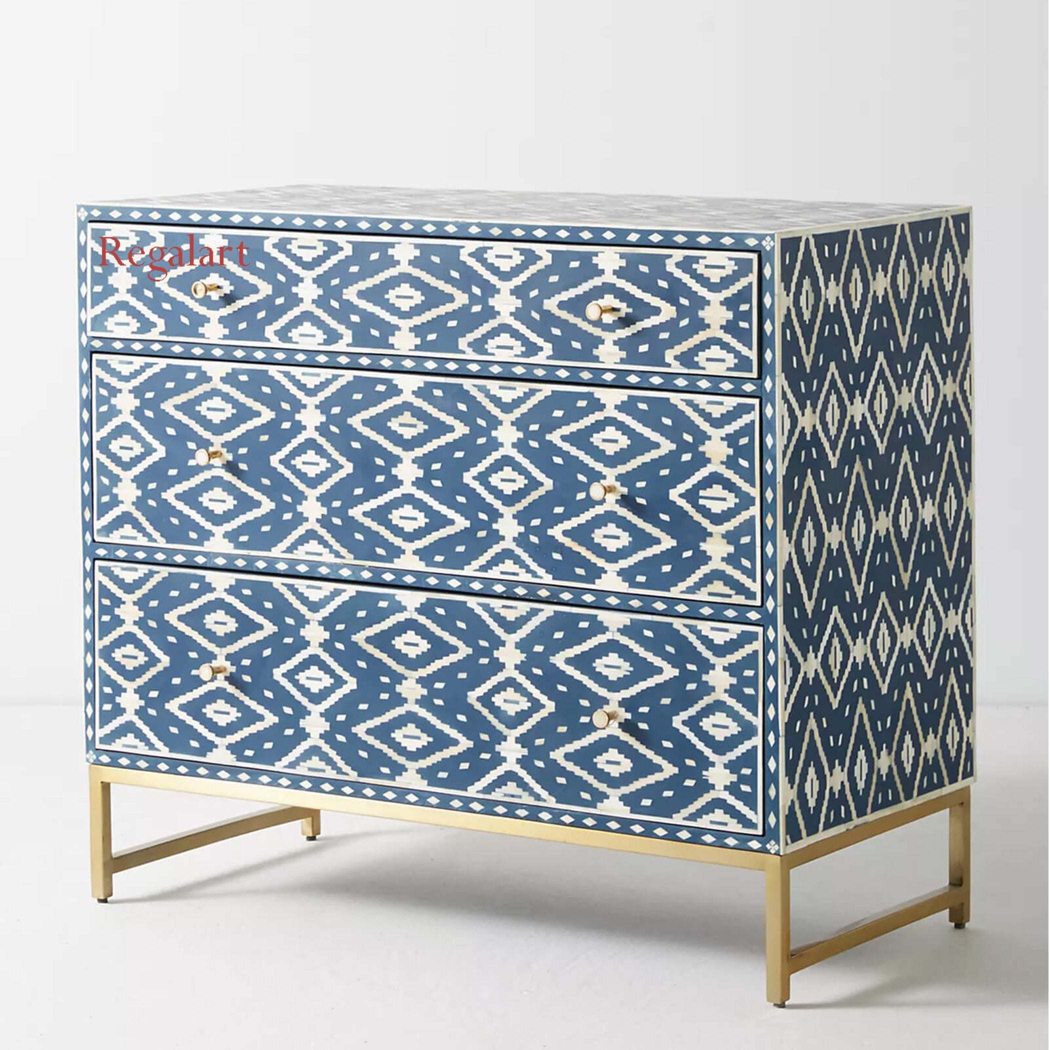 Handmade Bone Inlay Dresser | Vintage Chest of Drawers
