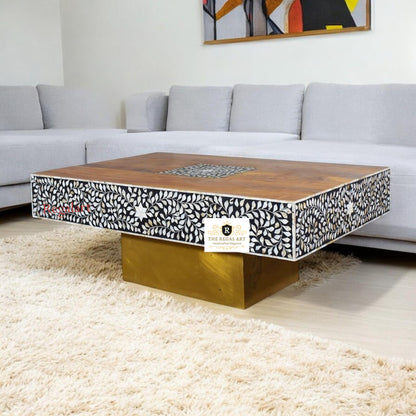 Wooden Mother of Pearl inlay Coffee table | Handcrafted Coffee table | Floral pattern Coffee table