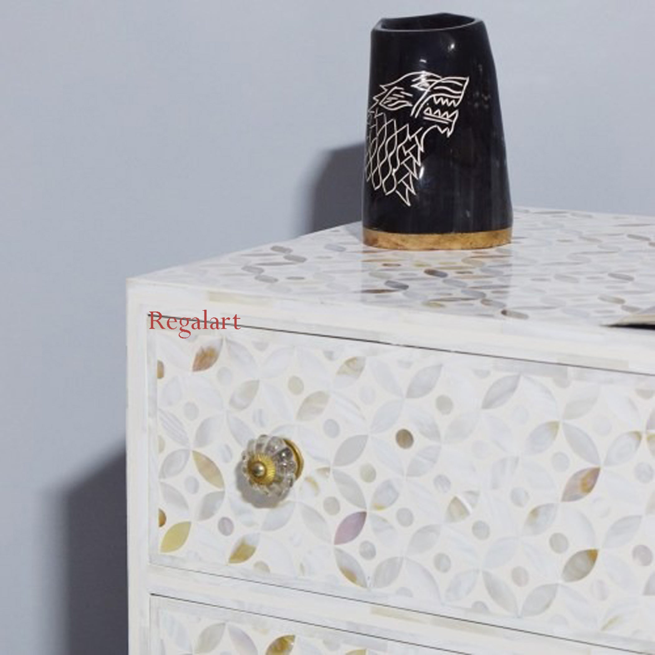 Mother of Pearl Inlay 6 Drawer Chest | Eye Cut Design Dresser