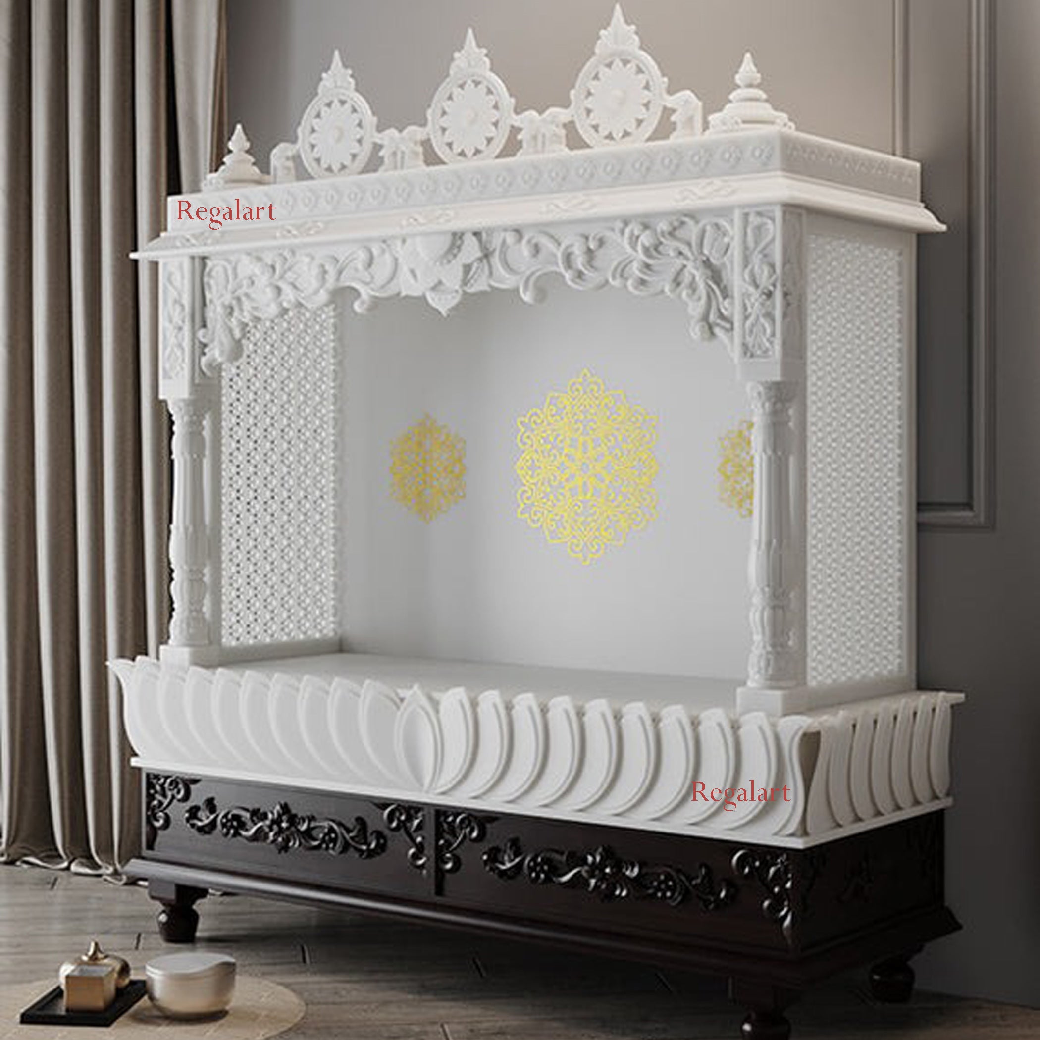 Elegant White Marble Mandir | Handcrafted Home Temple Decor