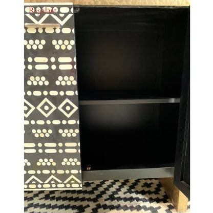 Bone Inlay 2 Door Cabinet - Tribal Pattern Living Room Furniture