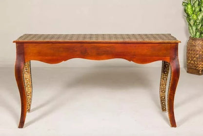 Vintage Console Table Three Drawers Louis XV Style Anglo-Indian Bone Inlay Furni