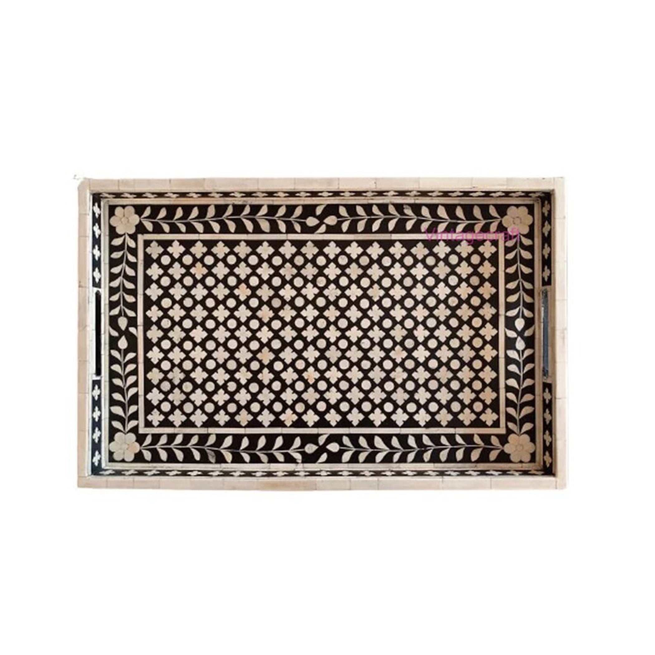 Modern floral inlay tray for coffee table or kitchen use