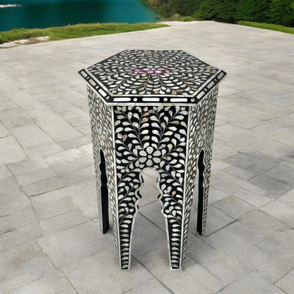 Mother of pearl Side Table, End Stool Floral Pattern round design side table, bedroom decor table